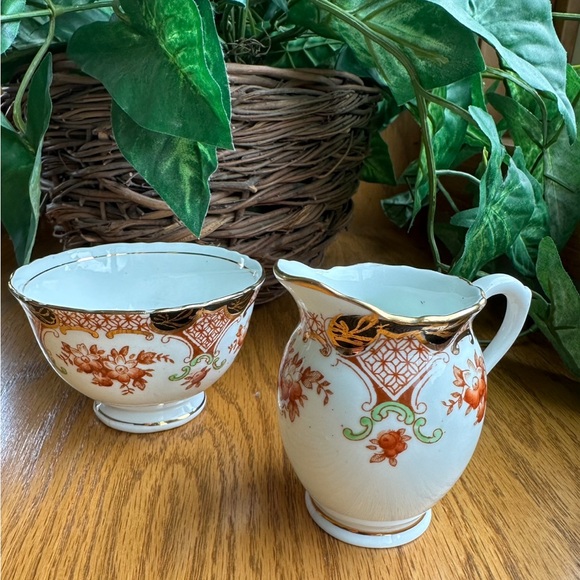 HM Sutherland England Vintage Sugar & Creamer Imari Inspired Floral Trellis 2458 - Picture 7 of 7